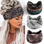 Aceorna Boho Bandeau Headbands Wide Knot Hair Band Stretch Turban Head Wraps Fashion Hair Accessories for Women 3 Pcs (Retro)