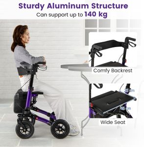 COSTWAY Folding Rollator Walker – Adjustable Seat, All-Terrain Tires, Purple