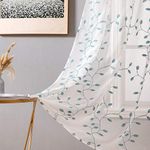 MIULEE Decorative Sheer Curtains with Embroidered Leaf Pattern for Living Room Elegant Grommet Embroidery Window Voile Bedroom Drape 2 Panels 54 x 84 Inches Blue