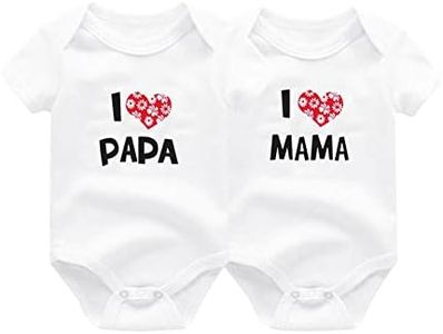 ZAV Unisex Newborn Baby Boy Girl Bodysuits Twins I Love Papa I Love Mama Short Sleeve Baby Rompers