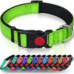 Taglory Reflective Nylon Dog Collar with Safety Buckle, Adjustable Pet Collars with Soft Neoprene Padding for Large Dogs, Green