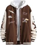 SHENHE Men's Slogan Graphic Button Down Varsity Jacket Baseball Bomber Jackets Coffee Brown XL