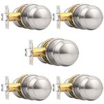 Probrico Satin Nickel Passage Door Knobs Handles for Hall or Closet Lockset Keyless Hardware 5 Pack