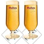 Roxley Mahou Pint Lager Beer Glasses X2 Glasses | 56cl Glasses | Also Comes with Branded Beer Mats