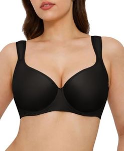 Popilush Minimizer Bras for Women Full Coverage Underwire, Plus Size T Shirt Bra with Support for Large Breasts, Black