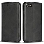 DENDICO Case for iPhone 7 / iPhone 8 / iPhone SE 2020, Classic Leather Wallet Case Flip Notebook Style Cover with Magnetic Closure, Card Holders, Stand Feature - Black