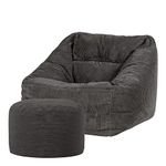 icon Morgan Cord Bean Bag Chair and Pouffe, Charcoal Grey, Giant Bean Bag Armchair, Large Bean Bags for Adult with Filling Included