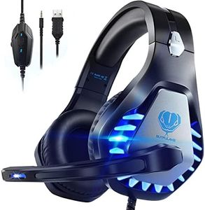 Pacrate [2023 Nuevo Auriculares de Juego para PC, PS4, PS5, Xbox One, Xbox Series X, Auriculares de Juego con cancelación de Ruido de 3,5 mm con micrófono, Luces LED y Orejeras de Memoria Suave()
