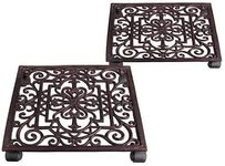 Set of 2 Esschert Design Square Plant Caddies, Dark Brown