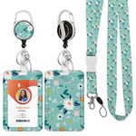 ID Badge Holder with Lanyard,Retractable ID Badge Card Holders Detachable Neck Lanyard Strap with Badge Reel and Vertical ID Holder for Nurse Students Teachers Office Staff(Flower 2)