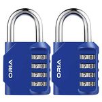 ORIA Combination Padlock, Combination Lock, Locker Lock, 4 Digit Combo Lock for Gym, School, or Sports Locker, Toolbox, Hasp Cabinet (2 Pack, Blue)