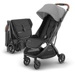 UPPAbaby Minu V3 Travel Stroller | Lightweight + Compact Design | One-Hand Fold + Unfold | From Birth + Overhead Compatible | Greyson (Charcoal Mélange/Carbon Frame/Saddle Leather)
