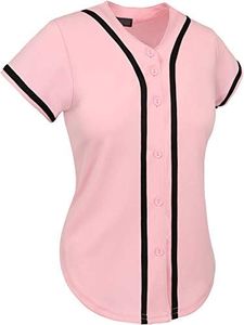 (Small, 01 Pink/Black) - Hat and Beyond up Womens Baseball Button Down Tee Short Sleeve Softball Jersey Active T Shirts