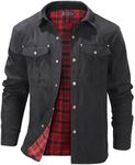 Flygo Mens Flannel Lined Shirt Jacket Vintage Snap Button Western Jacket Rugged Outdoor Cowboy Shirts Jackets(Black-L)