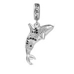 GNOCE Killer Whale Orca Pendant Charm Sterling Silver Dangle Charm Inlaid with Black Stones Fit Bracelet/Necklace for Women Girls Wife Daughter