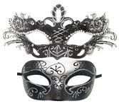 Couple Masquerade Mask Venetian Metal Mask Greek Roman Mask Halloween Costumes Mardi Gras Party Mask (A Butterfly Silver)