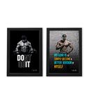 Amable Arts Framed Poster | Bodybuilder, GYM Motivational Poster with Frame | Workout and Bodybuilding Quotes Posters for GYM, home wall decor (Set 1 - Two Frames)