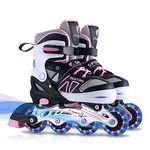 Inline Skates for Kids Girls Boys Beginners, 4 Size Adjustable Size with Light Up Wheels for Children. (Pink, Small(12J-2))