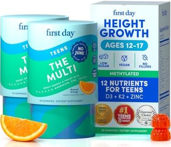 FIRST DAY Vitamins for Teens - Teen Multi Vitamins for Girls & Boys 12-17, Organic Fruit & Veggie Blend - 12 Key Nutrients: Vitamins A, B1, B2, B6, B9, B12, C, D3, E, K2-60 Day Supply