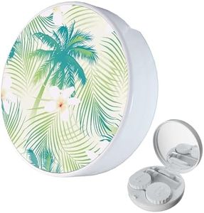 LRITER Contact Lens Case, Portable with Mirror, a Variety of Patterns and Shapes to Choose from, Auitable for Daily Makeup Office Travel Outdoor Use (Coconut Tree)