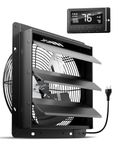 12 Inch Attic Fan with Thermostat, HG Power 971 CFM Shutter Exhaust Fan with Smart Temperature Humidity Controller, Wall Mounted Greenhouse Fan with EC Motor for Garage, Shed Ventilation, Black