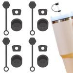 Spill Stopper for Stanley Cup 2.0 30oz & 40oz, Set of 4 Silicone Leak Proof Stopper Cup Accessories Includes Trapezoid Straw Cover, Fix Leak Stopper and Lid Spill Plug (Black)