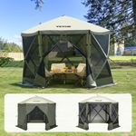 VEVOR Pop Up Gazebo Tent, Pop-Up Screen Tent 6 Sided Canopy Sun Shelter with 6 Removable Privacy Wind Cloths & Mesh Windows, 10x10FT Quick Set Screen Tent with Mosquito Netting, Army Green