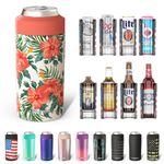 Frost Buddy Universal 2.0 5 Sizes in 1 Insulated Can Cooler - Stainless Steel Can Cooler for 12 oz & 16 oz Regular or Slim Cans & Bottles - Stainless Steel (Hibiscus)
