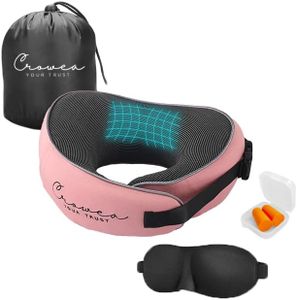 CROWEA Travel Neck Pillow, Premium Memory Foam Neck Support for Airplane, Car, Office, and Home-Ensures Your Comfort with 360-Degree Head Support, Lightweight Machine Washable Cover (Pink)