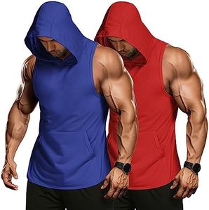 COOFANDY Men's 2 Pack Workout Hooded Tank Tops Bodybuilding Muscle Cut Off T Shirt Sleeveless Gym Hoodies