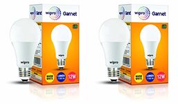 wipro Garnet 12W LED Bulb for Home & Office |Warm White (2700K) | E27 Base|220 degree Light coverage |4Kv Surge Protection |400V High Voltage Protection |Energy Efficient | Pack of 2