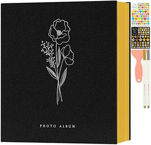 Lanpn Photo Album Self-Adhesive Scrapbook Linen Large White Pages Photo Book for DIY with Sticker & Metallic Pen 10x15 13x18 A4 A5 Pictures (Large, 40 Sheets/80 Pages, Black)