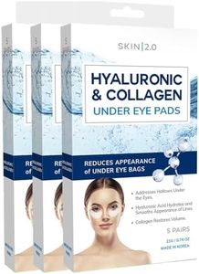 Skin 2.0 Hyaluronic Acid and Collagen Under Eye Patches - Anti-aging, Reduces Under Eye Bags & Wrinkles, Firming & Hydrating Under Eye Pads - Cruelty Free Korean Skin Care - All Skin Types - 15 Pairs