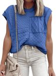 EVALESS Sweater Vest Women Fall 2024 Cap Sleeve Crew Neck Crochet Knit Vests Trendy Sky Blue S