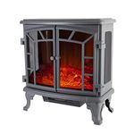 Warmlite Rochester Portable Electric Double Door Fireplace Heater with Realistic LED Flame Effect, Remote Control, 2000W, Grey