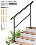 HIDALIFE Handrails for Outdoor Steps, 4 Step HandRail Fit 3 or 4 Steps Outdoor Stair Railing, Deck Handrail, Black Wrought Iron Hand Rails kit for Concrete, Metal Porch Railing, Porch Steps, Upgrade