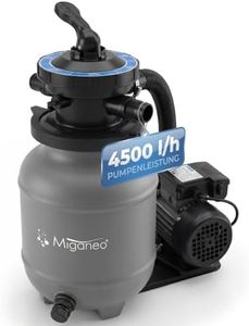 Miganeo Sandfilteranlage Speed Clean Dynamic 6500 Grau | Filteranlage für Pools bis 19.000 Liter | Poolpumpe mit 4.500 l/h Pumpenleistung und 3.900 l/h Filterleistung | stromsparende 200 Watt