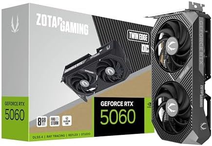 ZOTAC Gaming GeForce RTX 5060 Twin Edge OC DLSS 4 8GB GDDR7 128-bit 28 Gbps PCIE 5.0 Gaming Graphics Card, SFF-Ready Compact Card, ZT-B50600H-10A