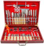 eoocvt Culinary Carving Tool Set Fruit Vegetable Food Garnishing Cutting Slicing Peeling Culinary Garnish Tools Kit (81 pcs) with Portable Upscale Red Wood Box