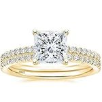 EAMTI 2CT 925 Sterling Silver Gold Bridal Ring Sets Princess Cut CZ Engagement Rings promise rings for her wedding bands for Women Size 6