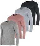 4 Pack:Men’s Long Sleeve Pocket T-Shirt Workout Quick Dry Crew UPF Sun Fishing Dri Fit Gym Tee Athletic Active Performance Casual Wicking Exercise Running Cool Sport Training Undershirt Top Set 4, M