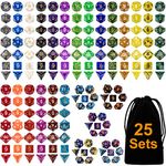 DND Dice Set 25 x 7 (175 Pieces) Double-Colors Polyhedron Dice for Dungeons and Dragons DND RPG MTG Table Games D4 D6 D8 D10 D% D12 D20 25 Colors Dice with 1 Large Flannel Bag