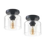 Modern Semi-Flush Mount Ceiling Light, Rustic Ceiling Light Fixture for Closet, Hallway, Kitchen, Dining Room, Entryway, Farmhouse Lighting, Matte Black Finish, Clear Glass Shade, E26 (2 Pack)