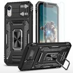 YmhxcY For iPhone XR Case With 2*PET Screen Protector, Slide Camera Cover,360° Rotate Metal Stand, For Apple iPhone XR 6.1“-Black