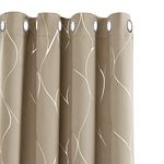 Deconovo Silver Wave Line Foil Printed Curtains Eyelet Curtains Blackout Thermal Insulated Curtains for Living Room Taupe W52 x L72 One Pair