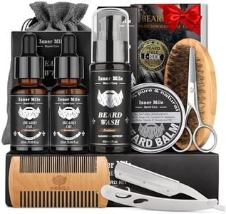 Isner Mile Beard Grooming Kit for Men Care: Trimming Sets with Beard Wash - Oil - Balm - Brush - Comb & Straight Razor, Birthday Christmas Gifts Mens Stocking Stuffers for Him Boyfriend Dad Husband