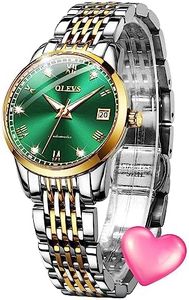 OLEVS Womens Automatic Watch Diamond Fashion Luxury Dress Mechanical Self Winding Stainless Steel Ladies Wrist Watches for Women Luminous Waterproof, Two Color Strap Green Face, watches for women