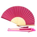 FANSOF.FANS Fabric Handheld Folding Hand Fan With a Tassel Grade A Bamboo Ribs for Women Girls Summer Party Event Favour Birthday Wedding Souvenir Gift (Deep Pink)