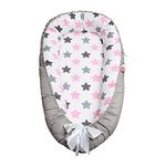 SONARIN Baby Nest for Newborn and Babies,Double Sided,Baby Bassinet for Bed/Lounger/Nest/Pod/Cot Bed/Sleeping, Breathable,100% Cotton Hypoallergenic,with Pillow,Portable(Star Pink)