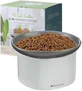 The Cat Ladies 2-in-1 Cat Raised Feeder - Raised Food Dish and Bowl for Indoor Cats - Elevated Whisker Friendly Dishes and Bowls - Ceramic and Dishwasher Safe Bowl Set